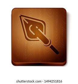 Brown Hipster arrow tip icon isolated on white background. Wooden square button. Vector Illustration