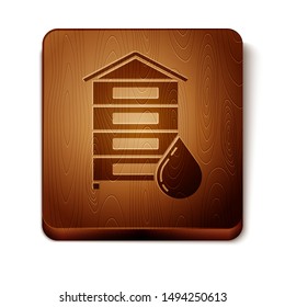 Brown Hive for bees icon isolated on white background. Beehive symbol. Apiary and beekeeping. Sweet natural food. Wooden square button. Vector Illustration