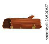 Brown hollow log lying horizontally on grass with broken branch