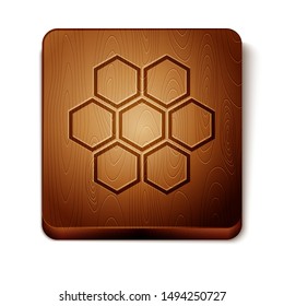 Brown Honeycomb icon isolated on white background. Honey cells symbol. Sweet natural food. Wooden square button. Vector Illustration