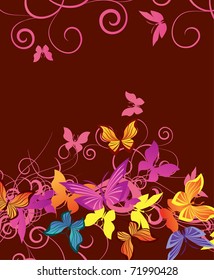 brown and honeysuckle background with butterflies
