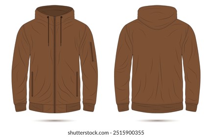 Brown hoodie bomber jacket mockup front and back view