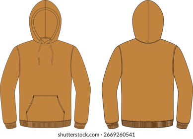 Sudadera con capucha marrón vista frontal y trasera .