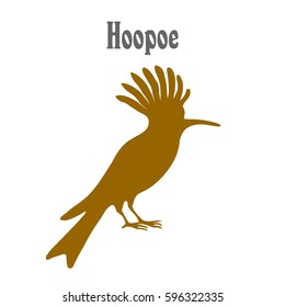 Brown Hoopoe silhouette bird isolated on white background. Vector. 