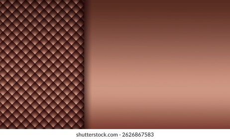 Brown horizontal background with leather quilted texture and color gradient. Abstract monochrome vector banner back in classic style. Geometric design, empty landing page template for furniture ad.