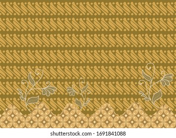 Brown horizontal batik pattern with flower. Indonesia batik art.