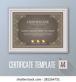 brown horizontal certificate with white frame, certificate template