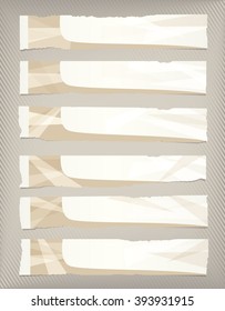 Brown horizontal paper banners are stuck on striped wall