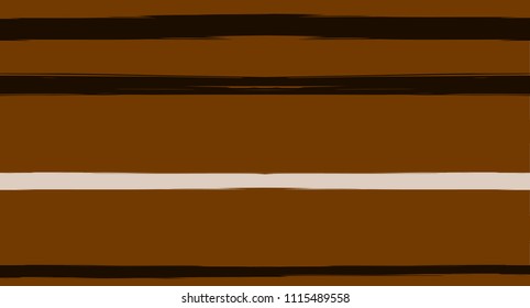 Brown Horizontal Watercolor Stripes Seamless Vector Autumn Pattern. Ink Prints Hand Painted Graffiti Lines. Retro Vintage Narrow Seamless Sailor Stripes. Hipster Grunge Banner Paintbrush Background