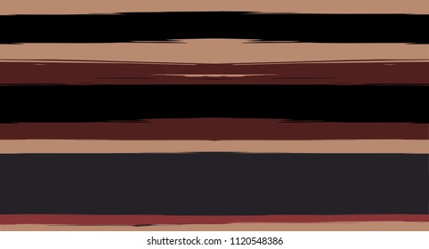 Brown Horizontal Watercolor Stripes Seamless Vector Autumn Pattern. Earth Tones Hand Painted Graffiti Lines. Retro Vintage Trendy Seamless Sailor Stripes. Hipster Grunge Clothing Paintbrush Background