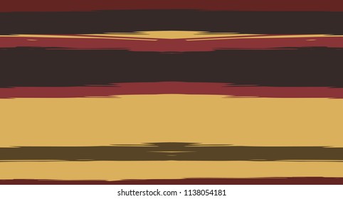Brown Horizontal Watercolor Stripes Seamless Vector Summer Pattern. Old Style Hand Painted Graffiti Lines. Retro Vintage Simple Seamless Sailor Stripes. Hipster Grunge Texture Paintbrush Background.