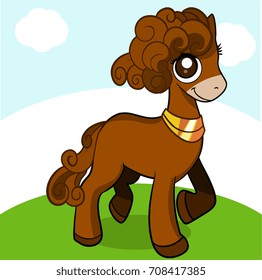 brown horse cartoon with afro hair