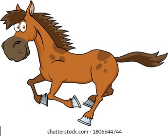 Brown Horse Cartoon Character Running. Vector Illustration Isolated On White Background