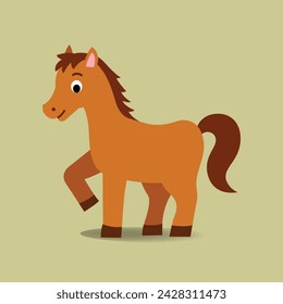 Brown Horse Cartoon flat design.vector illustration. Cute pony character