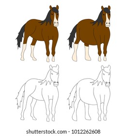 Brown Horse Cartoon. Vector Illustration. isolated on White Background.