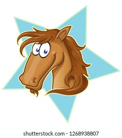  Brown Horse face  cartoon . Vector Illustration on star