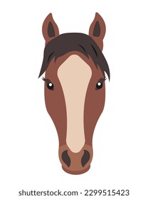 Cara de caballo marrón. Icono de cabeza animal doméstica de granja aislado en fondo blanco. Ilustración vectorial o caricatura.