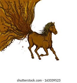 brown Horse with a fluffy tail . Vector