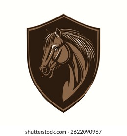 Brown Horse Head Shield Logo Design
