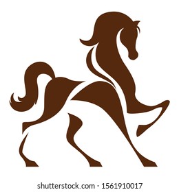 Brown horse icon vector silhouette logo mustang for equimantors farm galloping.