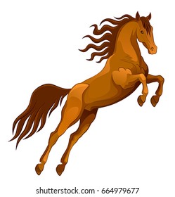 Brown horse jumping on a white background