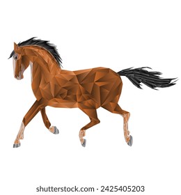 Dibujo de mano editable de ilustración vectorial de polígono bajo caballo marrón 