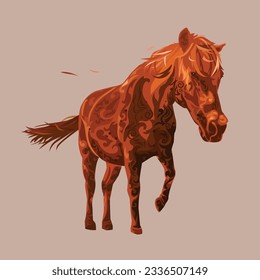 Brown horse on the farm, vector illustration flat design.