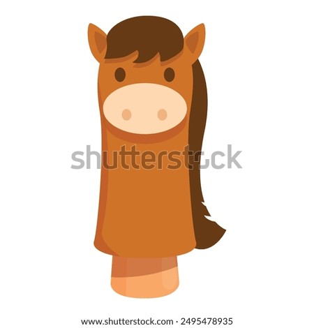 Brown horse puppet standing upwards with arm raised, perfect for illustrating childhood, storytelling or entertainment