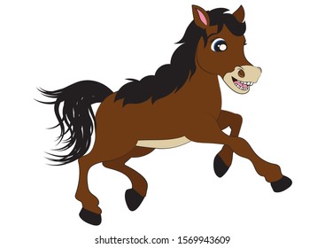 Brown Horse. Running Horse. Cartoon Illustration of Horse
