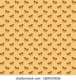 brown horse standing with black tail and light brown background repeat pattern