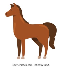 Brown horse standing still, showcasing its muscular build and elegant posture