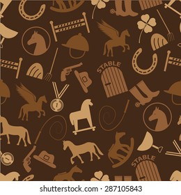 brown horse theme icons seamless pattern eps10