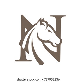 Brown Horse Vector Initial N Logo Clip