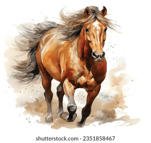 Brown Horse, watercolor style, horse racing, isolated on white background, vector