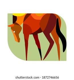 Brown horses vector illustration. Isolated on white background. Geometric style illustration. Animal, beauty, power icon.