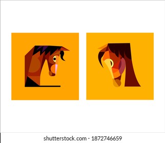 Brown horses vector illustration. Isolated on white background. Geometric style illustration. Animal, beauty, power icon.
