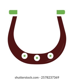 Brown horseshoe with green accents on white backdrop