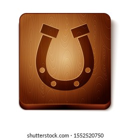 Brown Horseshoe icon isolated on white background. Wooden square button. Vector Illustration