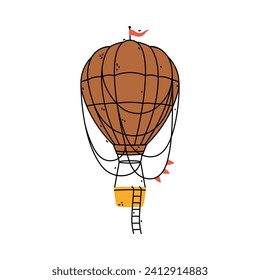 Brown Hot Air Balloon as Aircraft Flying in the Air Vector Illustration