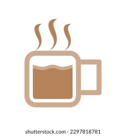 Brown hot coffee and tea cup icon flat vector design