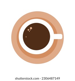 Brown hot coffee and tea cup cafe top view icon flat vector design