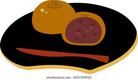 Brown hot spring manju (steamed bean jam bun) colored flat illustration. Vector icon.