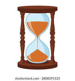 Brown hourglass timer with orange sand flowing down on a white background, symbolizing time passing