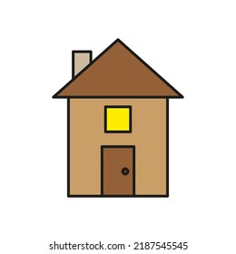 Brown house drawing in flat style. Real estate home property. Vector illustration. stock image. 