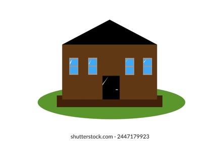 a brown house on a green lawn