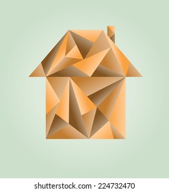 Brown house, polygonal styled, isolated.