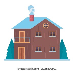 brown house with snow scene