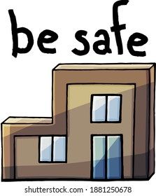 Brown house, white background, cartoon style, outline, building, home, dwelling, housing, accommodation, habitation, door, warning, appeal, inscription, isolated, window, home, inside, inscription