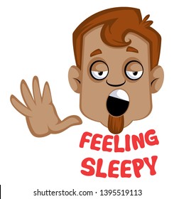 Brown human emoji feeling sleepy, illustration, vector on white background.