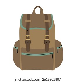 Brown hunting or hiking backpack isolated vector illustration. Simple and practical design ideal for travel, school, or hiking